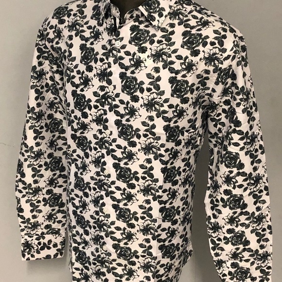 shirt button front white floral modern fit XL - Picture 2 of 3